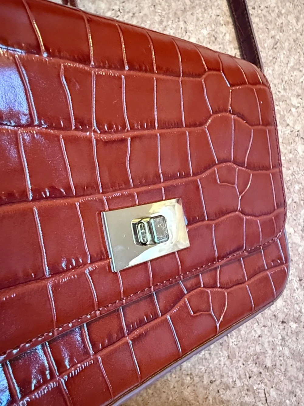 J Crew Edie Classic Croc-Embossed Leather Crossbody Bag in Deep Brown NWT - Picture 4 of 7